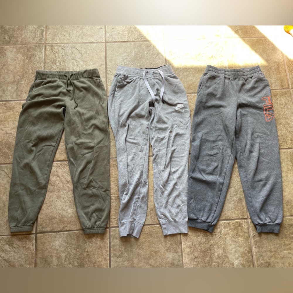 3 pairs of Kids Jogger Pants Set - Gray, Light Gray, Olive